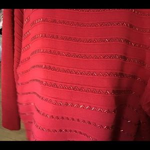 Pretty Red Holiday Beaded Sweater